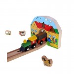 Set Trenulete Ferma Happy Engine and Friends –  Railway Set din lemn cu 45 piese sine si accesorii